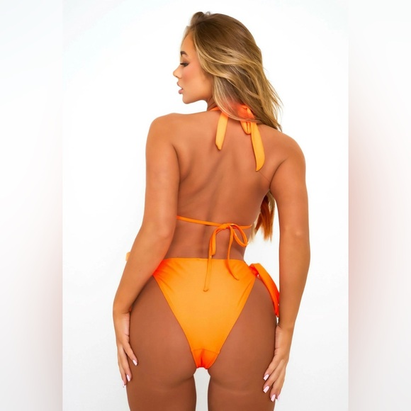 Moda Minx Neon Orange Boujee Luxe Rhinestone Crystal Triangle Bikini Set M S👙🧡 - Picture 3 of 11